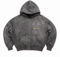 Vintage Grey Wash Distressed Zip Hoodie "7"