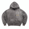 Vintage Grey Wash Distressed Zip Hoodie "7"